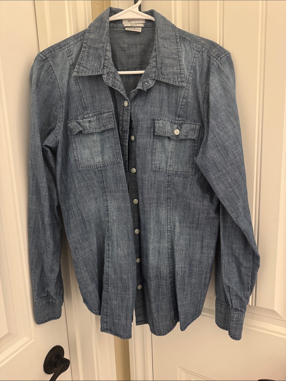 Van Heusen Denim-Style Blue Button-Down Shirt